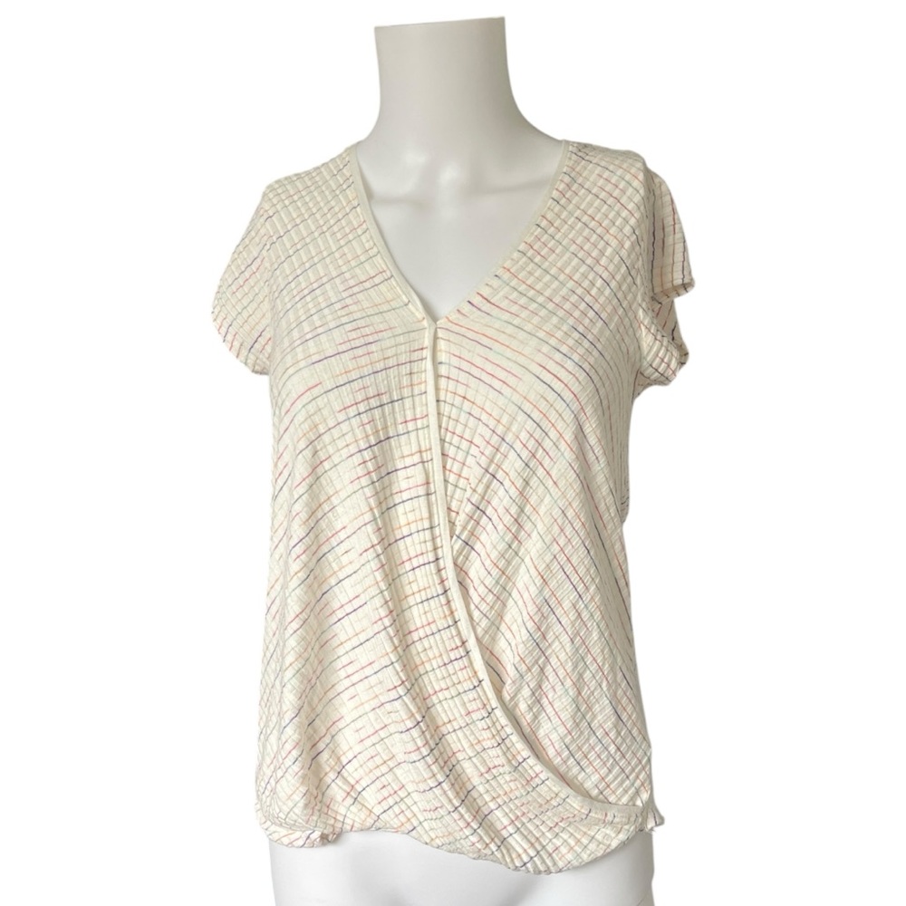Anthropologie Maeve White and Rainbow Striped Shirt Womens Size Medium M